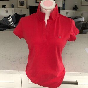 Calvin Klein Casual Cap Sleeve V Neck Cotton w Spandex Polo Shirt Coral Sz M